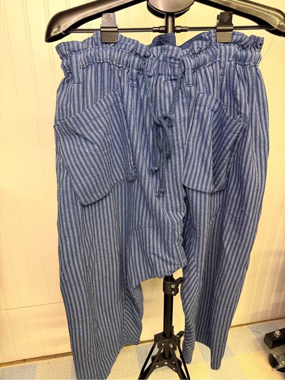 Free People Blue Striped Paperbag Waist Pants